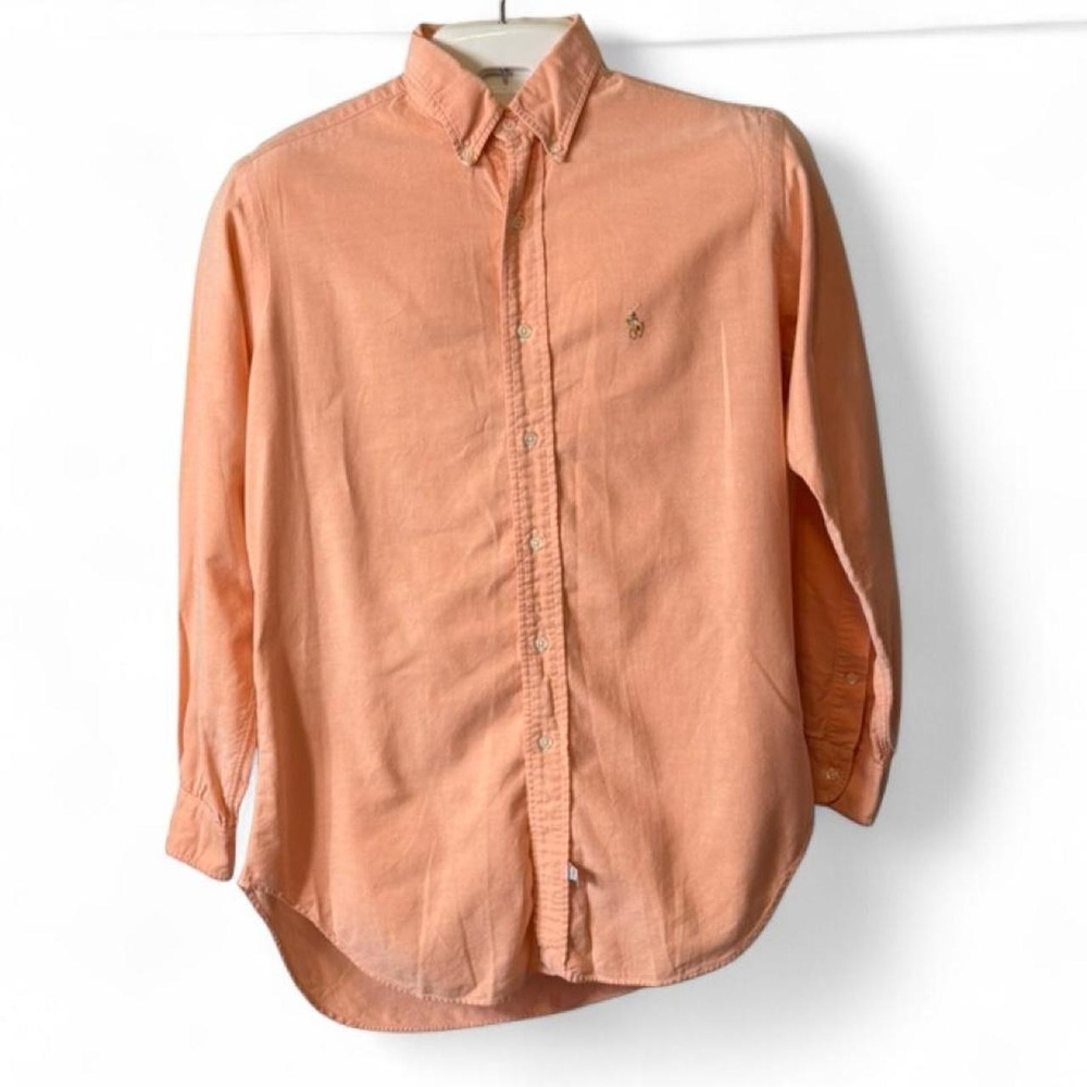 Vintage 90s Ralph Lauren Peach‎ Salmon Oxford Shirt, Men's Size 15.5-33